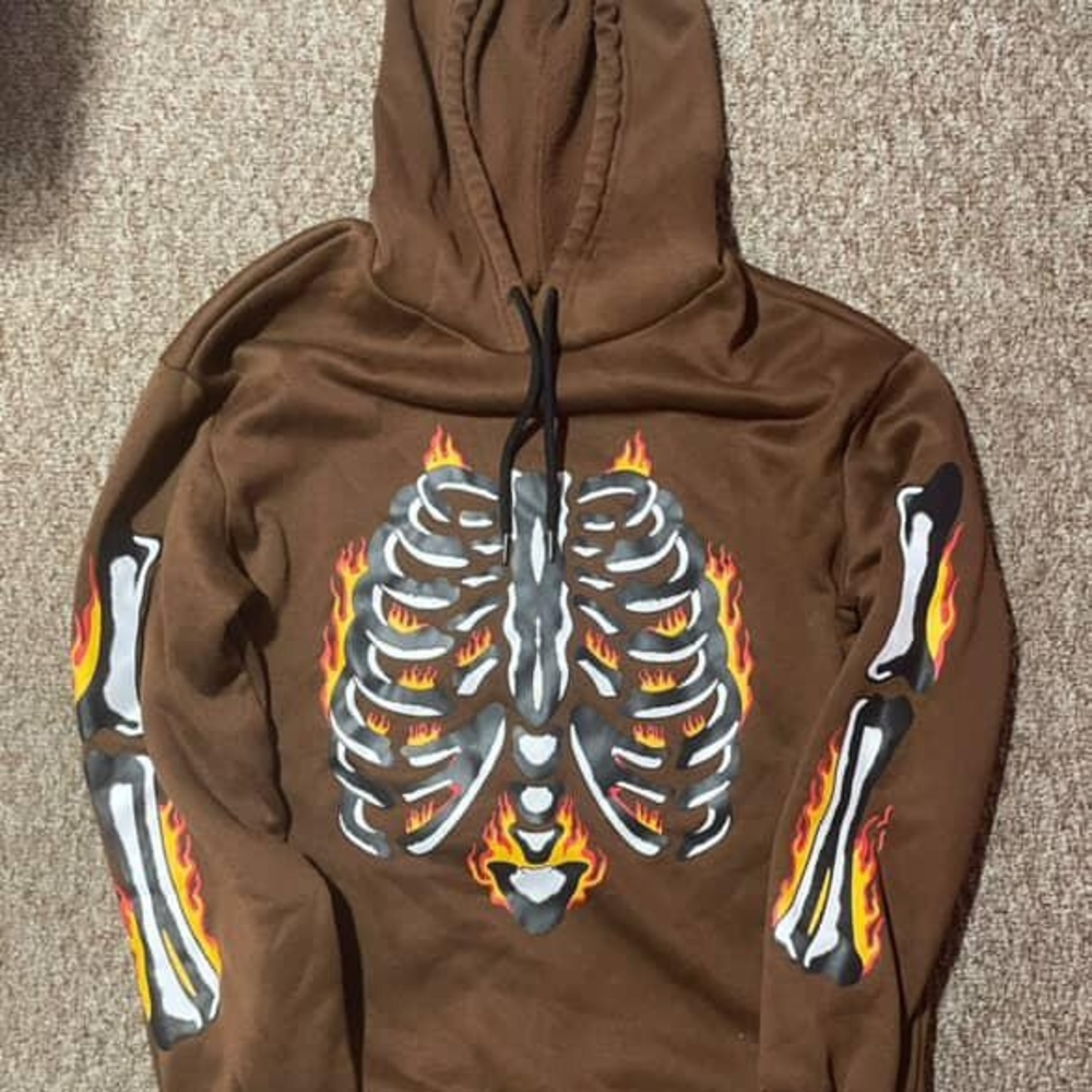 Brown Skeleton Print Hoodie